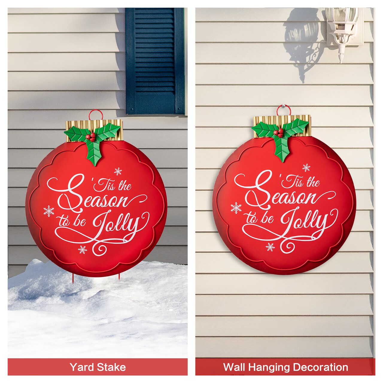 Set of 2 24"H Metal Christmas Ornament Yard Stake or Wall Décor